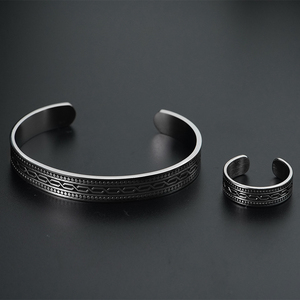 Vintage Cuff Bracelet and Ring Custom Stainless Steel Adjustable Custom Personalized <b>Bangle</b> for <b>Men</b> Jewelry Set - Product Image 6