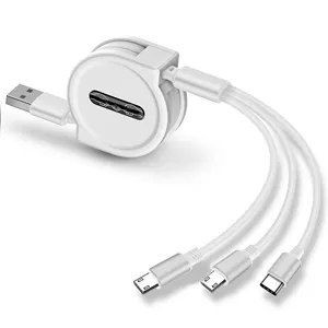 Retrátil 3 em 1 cabo micro usb tipo-c, venda quente, retrátil, carregamento rápido, 120cm, 3a, tpe, cabo multi carregador