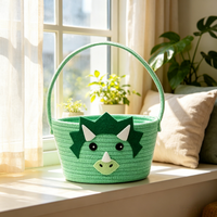 Panier circulaire portable moderne personnalisé pour enfants, motif dinosaure de dessin animé, avec poignées, en tissu écologique, design multifonctionnel pour