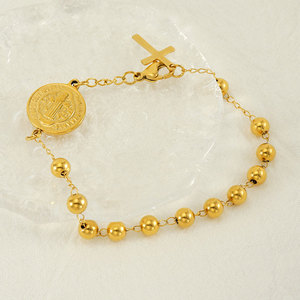Bracelets religieux en acier inoxydable 316L plaqué or 14k 18k avec breloques, chapelet, bracelet Vierge Marie pour femmes et hommes - Product Image 3
