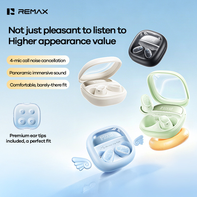 REMAX ANC+ENC True Wireless Earbuds -30dB Active Noise Cancelling 4-Mic Call HD 9H Play 40H Total Transparent Case Earphones