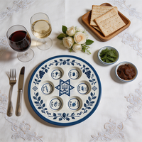 Plateau rituel en céramique pour le Seder de Pessah, avec étiquettes hébraïques, personnalisable, en porcelaine, pour la vente en gros