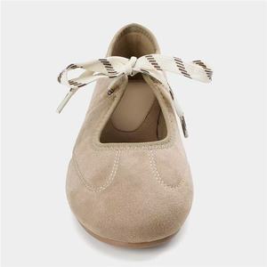 ZA2026 Nuevo Producto de Verano, Zapatos de <span class=keywords><strong>Mujer</strong></span> - Zapatos Planos Estilo Ballet de Terciopelo Color Marrón Arroz - Sandalias Individuales - Zapatos de Baile - Product Image 2