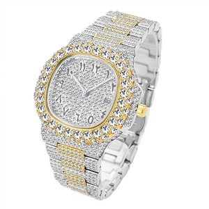 Nouvelle Arrivée Montre de Luxe Carrée Bling Hip Hop Or Sertie de Diamants Quartz Homme Montre-Bracelet Diamantée pour Homme - Product Image 2