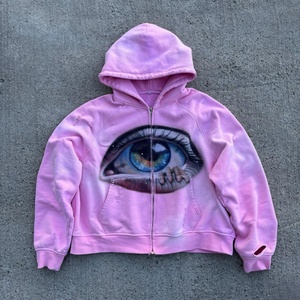 เสื้อครอปตัวใหญ่ทรงโอเวอร์ไซส์ ตัดเย็บตามสั่ง ซิปหน้า ผ้าฝ้ายเฟรนช์เทอร์รี่ 100% ซักย้อมแบบแอซิดวอช หนัก 500gsm ป้องกันการหดตัว แต่งดีเทลขาดๆ - Product Image 2