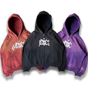 Sudadera con capucha extragrande para hombre, estilo urbano, con cremallera, de algodón, con letras 3D de espuma personalizadas y estampado en relieve, OEM - Product Image 1