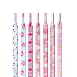 เชือกรองเท้าแบบแบนสำหรับทุกเพศ สีแดงกุหลาบและชมพู ทำจากโพลีเอสเตอร์ พิมพ์ลาย สำหรับรองเท้าลำลอง - Product Image 1