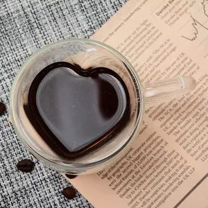 दिल के आकार के साथ अंदर ग्लास कॉफी कप डबल परत