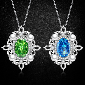 नई क्रॉस-बॉर्डर ओवल कट पेंडर फूलों के रेडिएंट कट स्पोर्टी यूनिसेक्स टिबेकन चांदी की बांस श्रृंखला समुद्री हार - Product Image 3