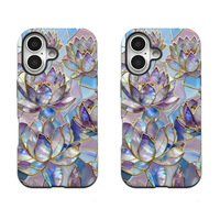 Étui de téléphone magnétique 2-en-1 avec motif de fleurs de lotus pour 15 Pro Max - Étuis de téléphone portables fins et résistants aux chocs
