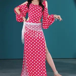Polka Dot Retro Dress Fashionable Dance Practice Suit Belly Dance Costume for Performance