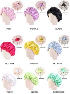 Custom Logo Hot Style Sleep Cap Soft Satin Hair <strong>Bonnet</strong> Double Layers Kid Satin <strong>Bonnet</strong> With Drawstring K-16 - Product Image 2