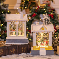 Boîte à musique de Noël en forme de maison, petite veilleuse scintillante, scène de neige, lanterne en plastique, décoration de Noël en dessin animé, cadeau de Noël