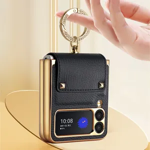 Dropshipping MARCO DE PC de galvanoplastia dorada y funda de soporte de anillo de cuero PU para <span class=keywords><strong>Samsung</strong></span> para <span class=keywords><strong>Galaxy</strong></span> <span class=keywords><strong>Z</strong></span> <span class=keywords><strong>Flip</strong></span> <span class=keywords><strong>4</strong></span> 3 teléfono móvil - Product Image 1