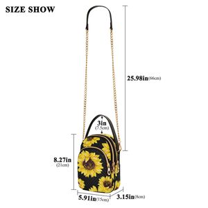Sunflower Print Crossbody Handbag PU <b>Leather</b> Chain Strap Zipper <b>Mini</b> Bag for Women Travel Casual Use - Product Image 2