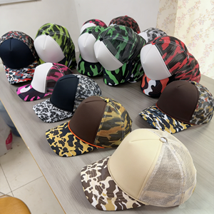 Casquette de baseball en coton de haute qualité avec logo personnalisé, 5 panneaux, maille, mousse, imprimé numérique à carreaux, camouflage, corde, léopard, style trucker - Product Image 5