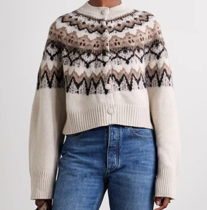 Camisola Personalizada <span class=keywords><strong>Cardigan</strong></span> Camisola Tripulação Pescoço Jacquard <span class=keywords><strong>Cardigan</strong></span> Malhas <span class=keywords><strong>Alpaca</strong></span>-mistura Mulheres Fair Isle Camisola <span class=keywords><strong>Cardigan</strong></span> - Product Image 2