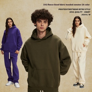 Pull en molleton pour hommes de Style américain de haute qualité automne/hiver pull à capuche épaissi surdimensionné 100% coton 350g couleur unie nouveau - Product Image 3