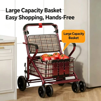 Déambulateur léger et chariot de courses pour seniors, chariot de mobilité pliable avec siège et panier de rangement pour personnes âgées, pour la marche et les courses