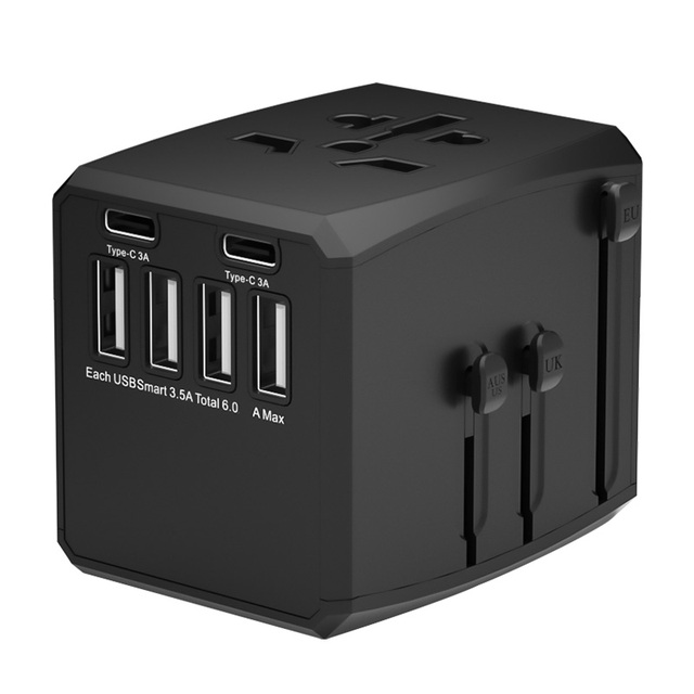 Universal Travel Adapter 2025 International Power Plug Adapter with 4USB-C and 2 USB-A Portsfor USA EU UK AUS