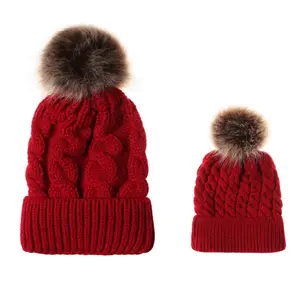 Cappello invernale personalizzato mamma bambino Pom pom beanie cappello bambino lavorato a maglia genitore-figlio