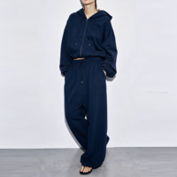 Ensemble de survêtement personnalisé pour femme, coupe oversize, avec sweat à capuche zippé et pantalon de jogging à jambes larges, deux pièces, style loungewear et streetwear, marque privée