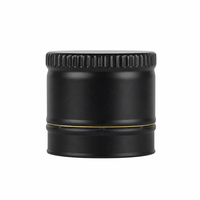 Bouchon de bouteille en métal noir avec ligne décorative dorée, coque mate et bord moleté pour emballage de bouteilles de spiritueux et de vin haut de gamme, vente en gros