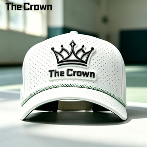 Custom Logo 5 Panel Structured <b>Waterproof</b> Baseball Cap Wholesale Bulk Rubber Patch Rope <b>Hat</b> With Laser Cut Holes Manufacturer - Product Image 2