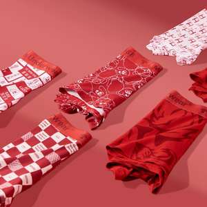 Biancheria intima da <span class=keywords><strong>uomo</strong></span> alla moda in maglia di cotone <span class=keywords><strong>rosso</strong></span> per boxer traspiranti di capodanno con una comoda stampa dell'anno zodiacale - Product Image 3