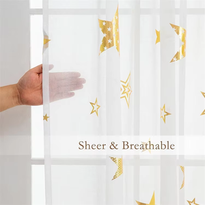 Rideaux transparents étoiles dorées pour garçons filles <span class=keywords><strong>chambre</strong></span> à coucher mignon court blanc rideaux transparents pour <span class=keywords><strong>chambre</strong></span> d'enfants lumière filtrant impression lune rideaux - Product Image 1