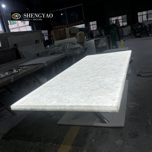 Tavolo da Pranzo Lungo in Pietra di Quarzo Bianco Traslucido Retroilluminato con Gemme di Lusso <span class=keywords><strong>per</strong></span> Villa e Hotel - Product Image 1
