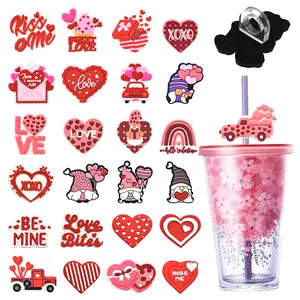 Wholesale Bulk Pvc Straw Tips Cover Drinking Straw Cover Kitchen Accessories Valentine's Day Straw Topper With Water Bottle
