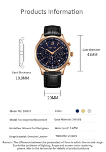 Movimiento japonés de lujo, reloj de cuarzo personalizado con tres ojos, correa de cuero negro resistente al agua, caja de acero inoxidable, baja cantidad mínima - Product Image 2