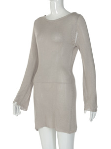 Vestido ajustado de manga larga con espalda descubierta, color liso y textura acanalada, estilo sexy, novedad de otoño para mujer. - Product Image 5