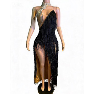 Vestido de Baile Latino con Flecos Plateados para Mujer, Vestido de Competición de Salsa con Pedrería, Traje Profesional para <span class=keywords><strong>Tango</strong></span>, <span class=keywords><strong>Cha</strong></span> <span class=keywords><strong>Cha</strong></span>, Fiesta de Baile - Product Image 5