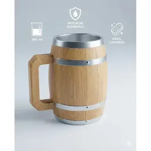 Mug à bière en chêne The Barrel House 700 ml, intérieur en aluminium, style nordique, cadeau idéal pour les amateurs de bière artisanale - Product Image 2