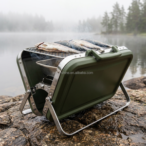 <strong>Compact</strong> Suitcase Design Charcoal <strong>BBQ</strong> Grill Portable Folding Outdoor Barbecue Grill Mini Smoker for Camping Picnic Party Use - Product Image 1