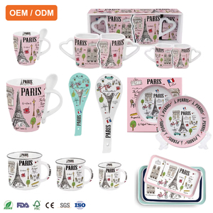 Prix d'usine, ensemble de tasses en céramique personnalisées, souvenir de <span class=keywords><strong>Paris</strong></span>, design Tour Eiffel, OEM ODM, tasse à café personnalisée, assiette, fabricant de cadeaux - Product Image 1