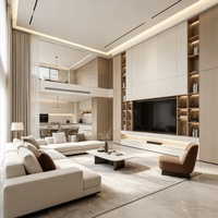 Meuble TV moderne en bois avec vitrine murale intégrale en mélamine de grade E0, charnières à fermeture douce, pour villa duplex de luxe à plafond haut