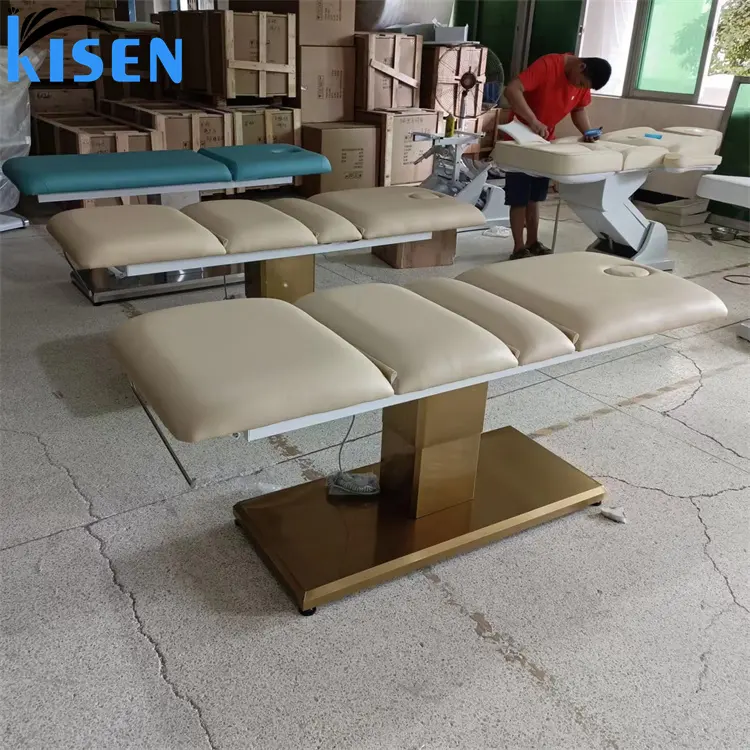 Kisen grosir meja roller pijat bekas aluminium dasar emas kulit telanjang tempat tidur salon spa kecantikan untuk dijual