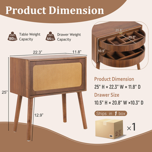 โต๊ะข้างเตียงสไตล์มิดเซ็นจูรี่โมเดิร์นพร้อมลิ้นชักหมุนได้ - Product Image 2