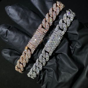 <span class=keywords><strong>Bracciale</strong></span> a catena cubana unisex da 10 mm all'ingrosso Miami, placcato <span class=keywords><strong>oro</strong></span> bianco e <span class=keywords><strong>oro</strong></span> <span class=keywords><strong>rosa</strong></span>, argento 925, Hip Hop, Moissanite certificata GRA - Product Image 3