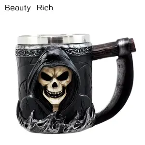 Death Grim Reaper Mug Kopi, dengan Pegangan Day Of The Dead Skeleton Reaper Tengkorak Bir Stein Tankard Cangkir Minuman 14Oz