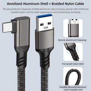 Cable VR de 90 Grados en Ángulo Recto, USB 3.<span class=keywords><strong>2</strong></span> Gen2, 10 Gbps, 3A, Carga Rápida, Cable Trenzado Blindado para Auriculares VR <span class=keywords><strong>2</strong></span>/3 - Product Image 2