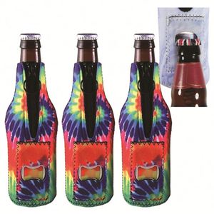 Custom Dye Sublimation Neoprene Beer Wine <b>Bottle</b> Cooler Bag with Zipper and Opener for Temperature Control - Product Image 6