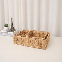 Panier de rangement rectangulaire en jacinthe d'eau tressé à la main, respectueux de l'environnement, empilable, lot de 3 pièces pour salle de bain, cuisine, chambre