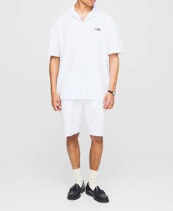 Cotton Casual Wear Set <b>White</b> Oversized Embroidered Towelling Revere <b>Polo</b> & Short Set Tracksuit Sweatsuit for Men - Product Image 1