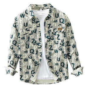Chemise décontractée à manches longues en sergé durable pour <span class=keywords><strong>homme</strong></span>, imprimé alphabet streetwear, coupe ample, vente en gros, fabricant - Product Image 5
