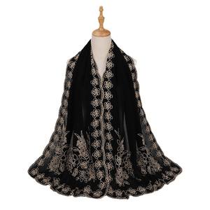 Asma ve çiçek nakış ile yeni moda siyah uzun başörtüsü müslüman kadınlar için nefes şal - Product Image 5
