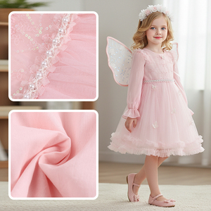 Vente Flash - En Stock - Livraison Rapide - Faible MOQ - Ensemble Robe de Fée pour Enfants - Robe de Princesse en Tulle Rose <span class=keywords><strong>à</strong></span> Manches Longues avec Ailes et Couronne de Fleurs - Product Image 3